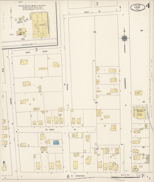 Sanborn Fire Insurance Map from Lodi, San Joaquin County, California (1916), Sheet #0004 - Historic Sanborn Fire Insurance Map Print, vintage old map wall art, antique decor, genealogy gift, California California map