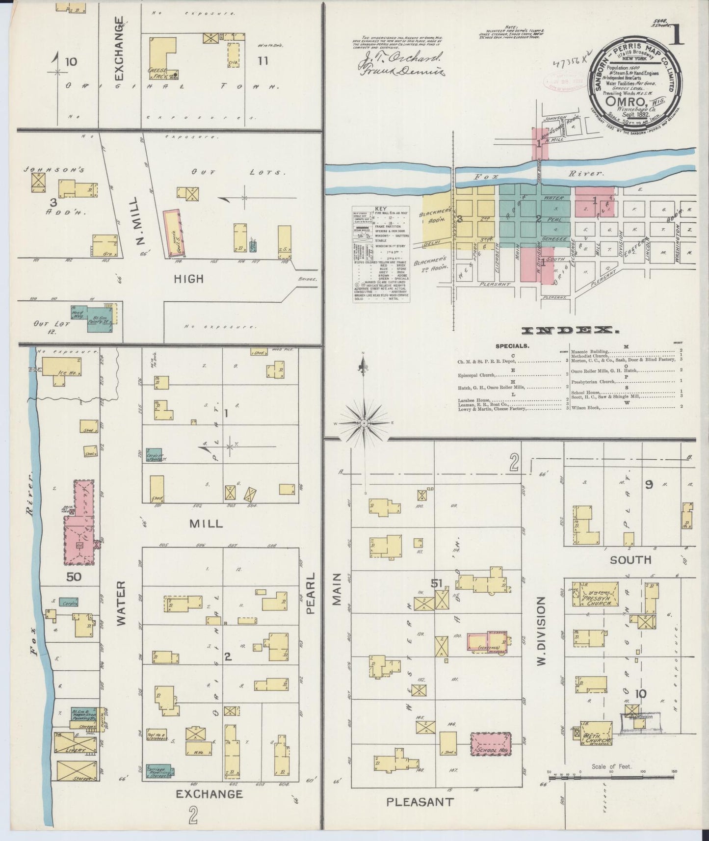 Sanborn Fire Insurance Map from Omro, Winnebago County, Wisconsin (1892), Sheet #0001 - Complete Map Set gallery image, historic Sanborn map, vintage wall art, Wisconsin Wisconsin