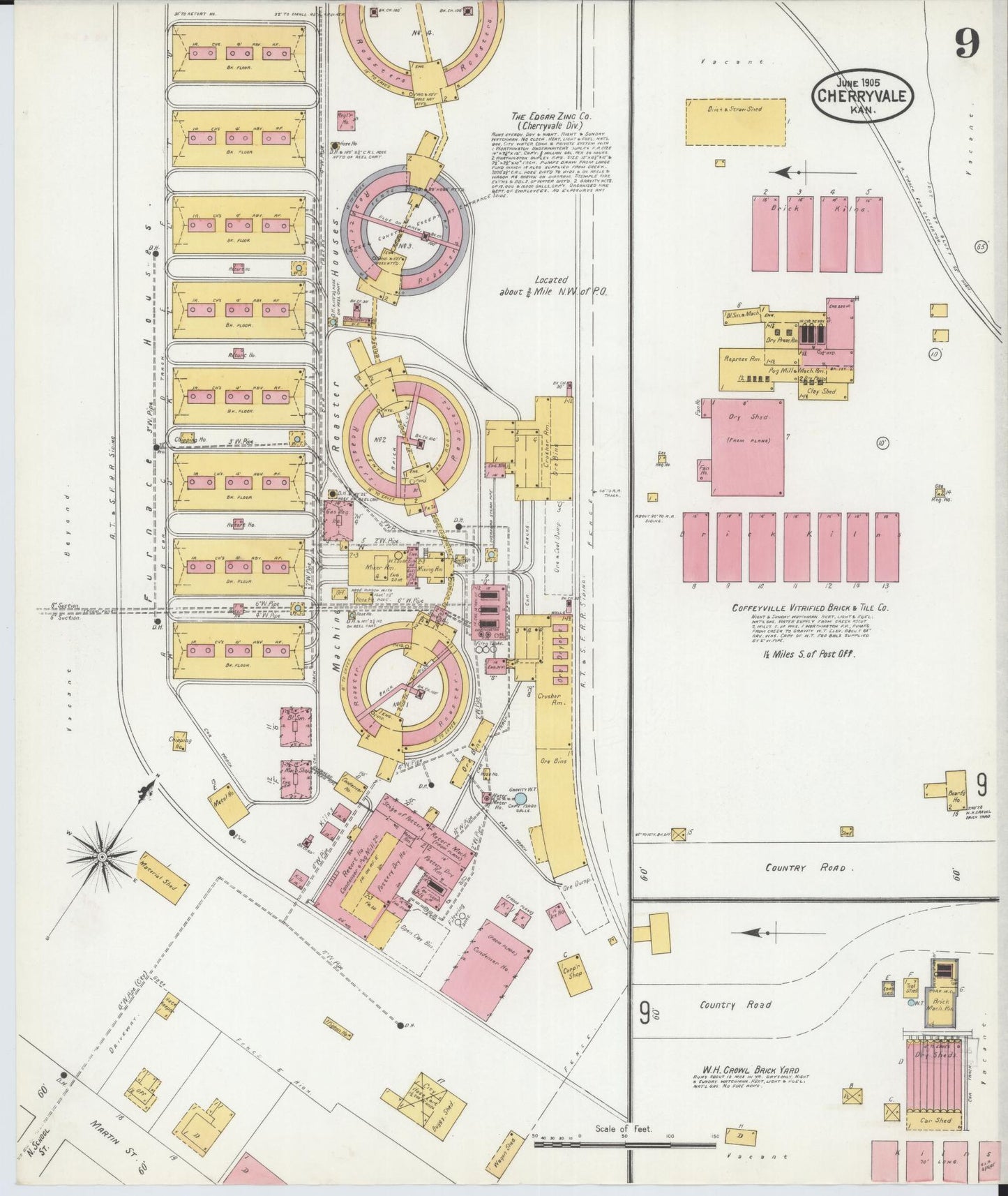 Sanborn Fire Insurance Map from Cherryvale, Montgomery County, Kansas (1905), Sheet #0009 - Historic Sanborn Fire Insurance Map Print, vintage old map wall art, antique decor, genealogy gift, Kansas Kansas map