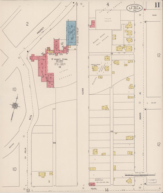Sanborn Fire Insurance Map from La Jolla, San Diego County, California (1921), Sheet #0011 - Historic Sanborn Fire Insurance Map Print, vintage old map wall art, antique decor, genealogy gift, California California map