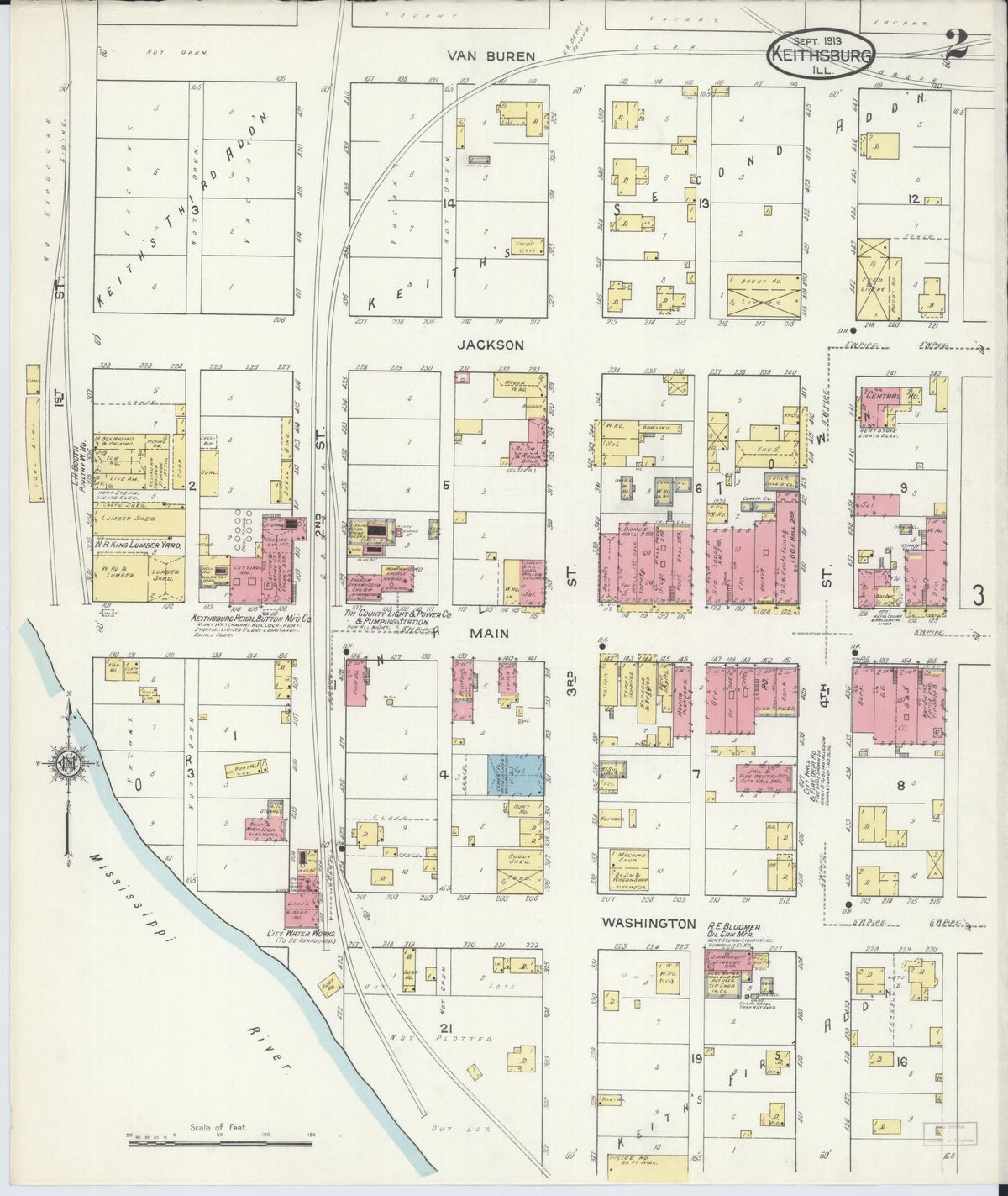 Sanborn Fire Insurance Map from Keithsburg, Mercer County, Illinois (1913), Sheet #0002 - Complete Map Set gallery image, historic Sanborn map, vintage wall art, Illinois Illinois