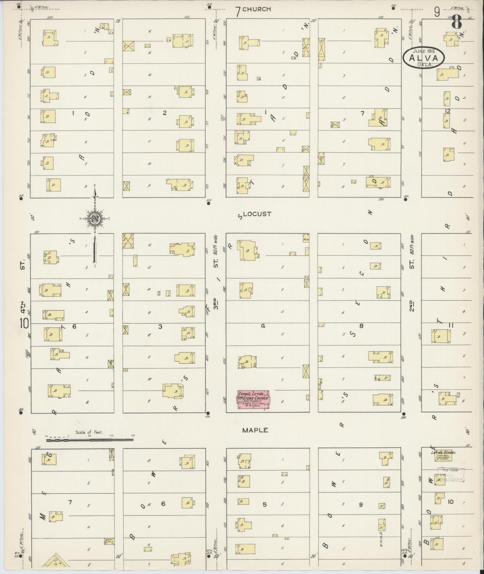 Sanborn Fire Insurance Map from Alva, Woods County, Oklahoma (1914), Sheet #0008 - Complete Map Set gallery image, historic Sanborn map, vintage wall art, Oklahoma Oklahoma