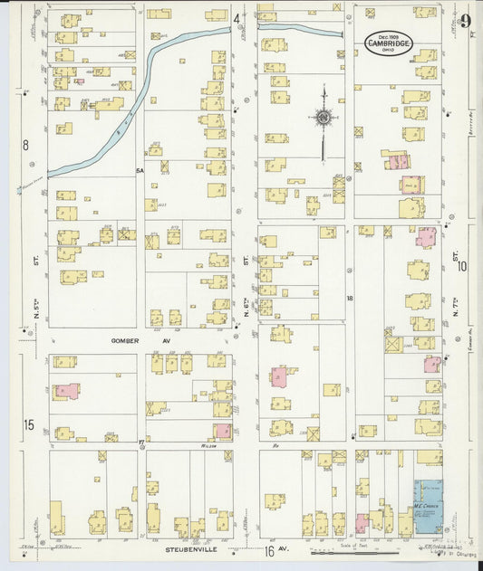 Sanborn Fire Insurance Map from Cambridge, Guernsey County, Ohio (1909), Sheet #0009 - Historic Sanborn Fire Insurance Map Print, vintage old map wall art, antique decor, genealogy gift, Ohio Ohio map