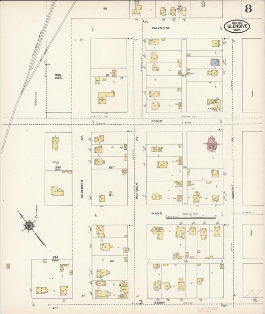 Sanborn Fire Insurance Map from Glendive, Dawson County, Montana (1910), Sheet #0008 - Historic Sanborn Fire Insurance Map Print, vintage old map wall art, antique decor, genealogy gift, Montana Montana map