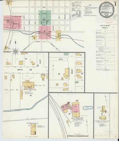 Sanborn Fire Insurance Map from Medina, Medina County, Ohio (1897), Sheet #0001 - Historic Sanborn Fire Insurance Map Print, vintage old map wall art, antique decor, genealogy gift, Ohio Ohio map