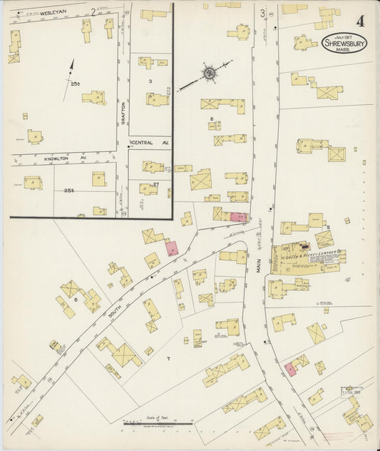Sanborn Fire Insurance Map from Shrewsbury, Worcester County, Massachusetts (1917), Sheet #0004 - Historic Sanborn Fire Insurance Map Print, vintage old map wall art, antique decor, genealogy gift, Massachusetts Massachusetts map