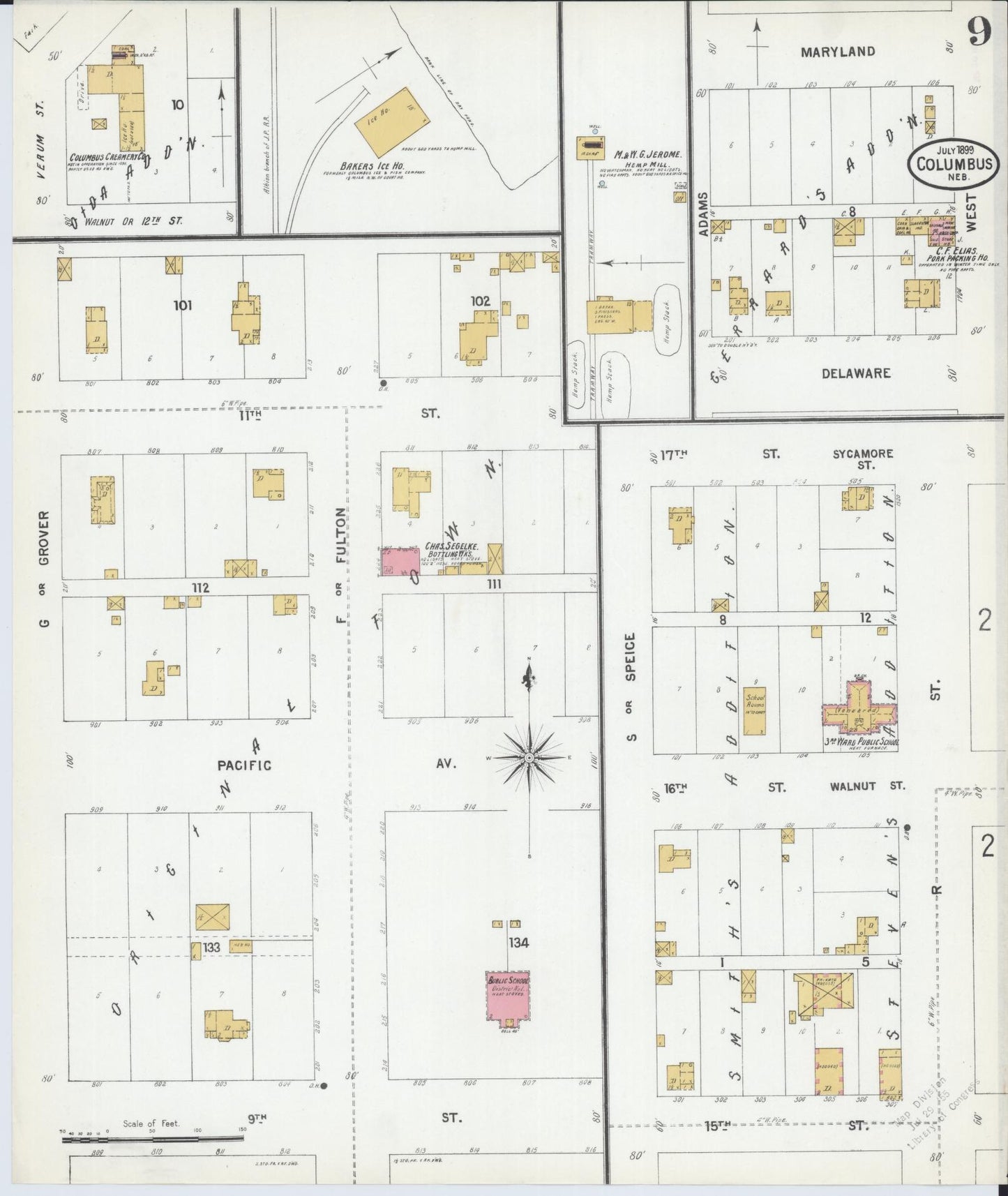 Sanborn Fire Insurance Map from Columbus, Platte County, Nebraska (1899), Sheet #0009 - Historic Sanborn Fire Insurance Map Print, vintage old map wall art, antique decor, genealogy gift, Nebraska Nebraska map