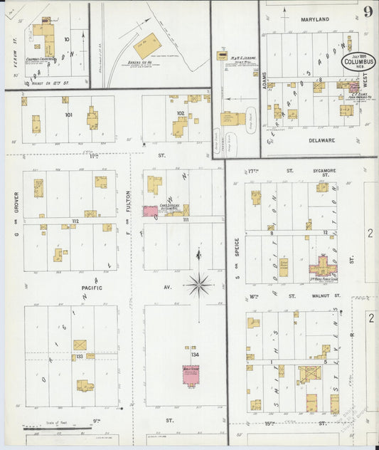 Sanborn Fire Insurance Map from Columbus, Platte County, Nebraska (1899), Sheet #0009 - Historic Sanborn Fire Insurance Map Print, vintage old map wall art, antique decor, genealogy gift, Nebraska Nebraska map