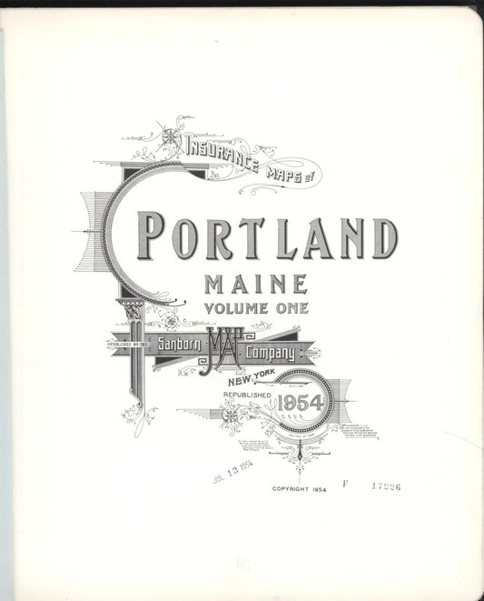 Sanborn Fire Insurance Map from Portland, Cumberland County, Maine (1954), Sheet #0001 - Historic Sanborn Fire Insurance Map Print, vintage old map wall art, antique decor, genealogy gift, Maine Maine map