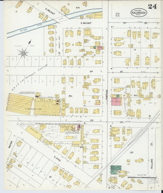 Sanborn Fire Insurance Map from Kalamazoo, Kalamazoo County, Michigan (1902), Sheet #0024 - Historic Sanborn Fire Insurance Map Print, vintage old map wall art, antique decor, genealogy gift, Michigan Michigan map