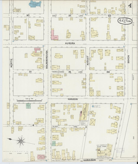 Talbot, Maryland - 1891 - Sanborn Fire Insurance Map, Sheet #0004 - Historic Sanborn Fire Insurance Map Print, Talbot Maryland 1891 0004 vintage old map wall art