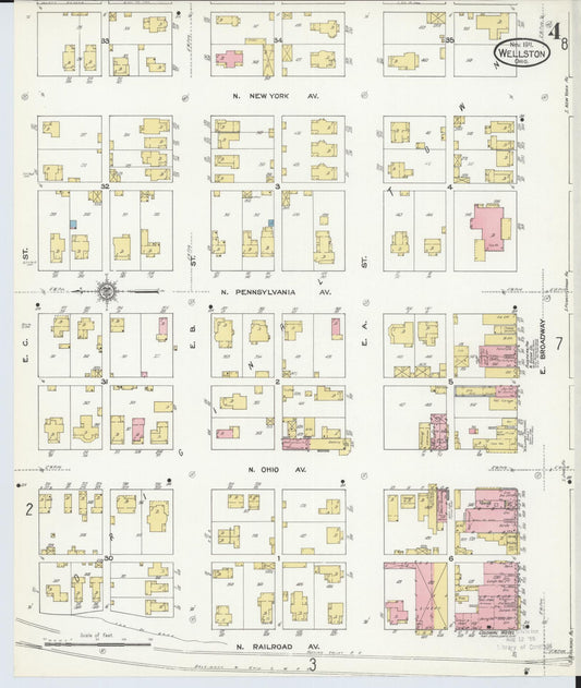 Sanborn Fire Insurance Map from Wellston, Jackson County, Ohio (1911), Sheet #0004 - Historic Sanborn Fire Insurance Map Print, vintage old map wall art, antique decor, genealogy gift, Ohio Ohio map