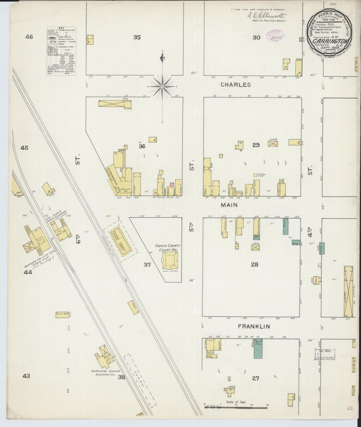 Sanborn Fire Insurance Map from Carrington, Foster County, North Dakota (1893), Sheet #0001 - Historic Sanborn Fire Insurance Map Print, vintage old map wall art, antique decor, genealogy gift, North Dakota North Dakota map