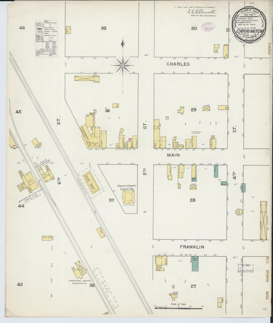 Sanborn Fire Insurance Map from Carrington, Foster County, North Dakota (1893), Sheet #0001 - Historic Sanborn Fire Insurance Map Print, vintage old map wall art, antique decor, genealogy gift, North Dakota North Dakota map