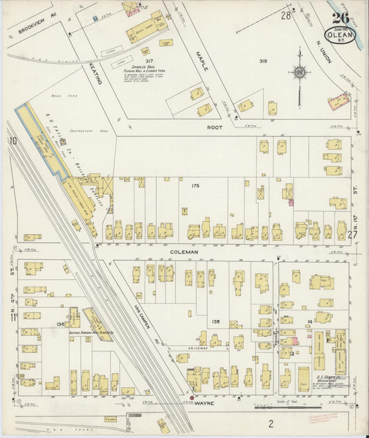 Sanborn Fire Insurance Map from Olean, Cattaraugus County, New York (1915), Sheet #0026 - Historic Sanborn Fire Insurance Map Print, vintage old map wall art, antique decor, genealogy gift, New York New York map