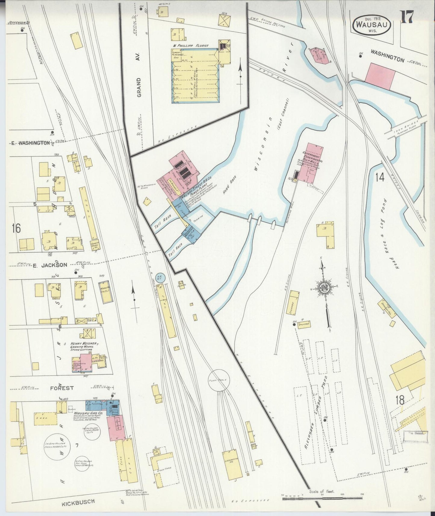 Sanborn Fire Insurance Map from Wausau, Marathon County, Wisconsin (1912), Sheet #0017 - Historic Sanborn Fire Insurance Map Print, vintage old map wall art, antique decor, genealogy gift, Wisconsin Wisconsin map