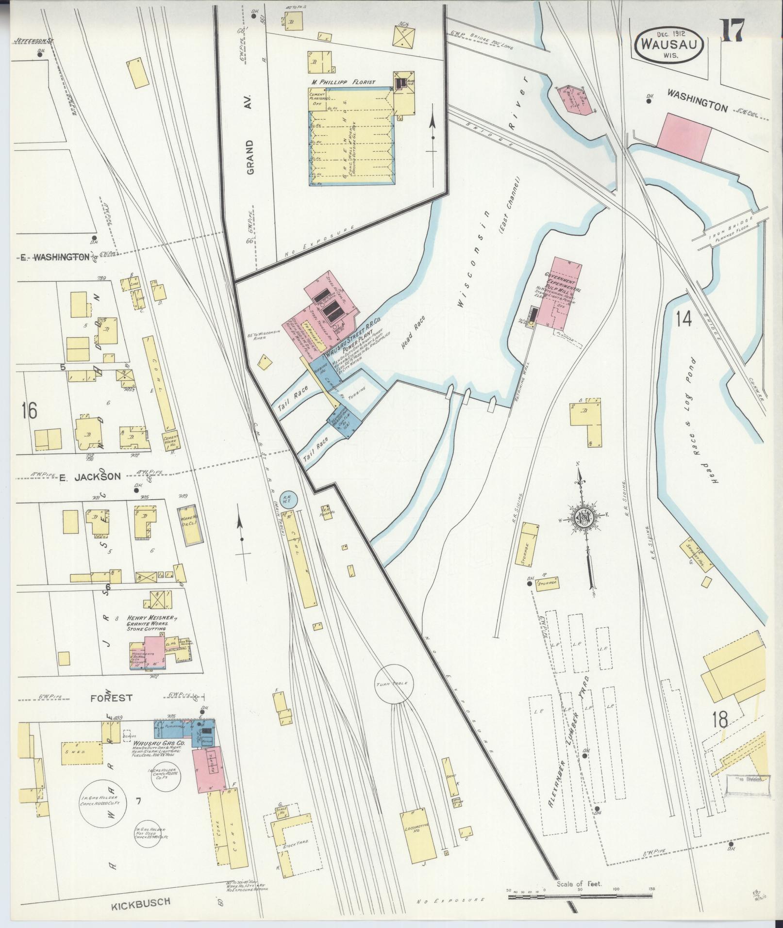 Sanborn Fire Insurance Map from Wausau, Marathon County, Wisconsin (1912), Sheet #0017 - Historic Sanborn Fire Insurance Map Print, vintage old map wall art, antique decor, genealogy gift, Wisconsin Wisconsin map