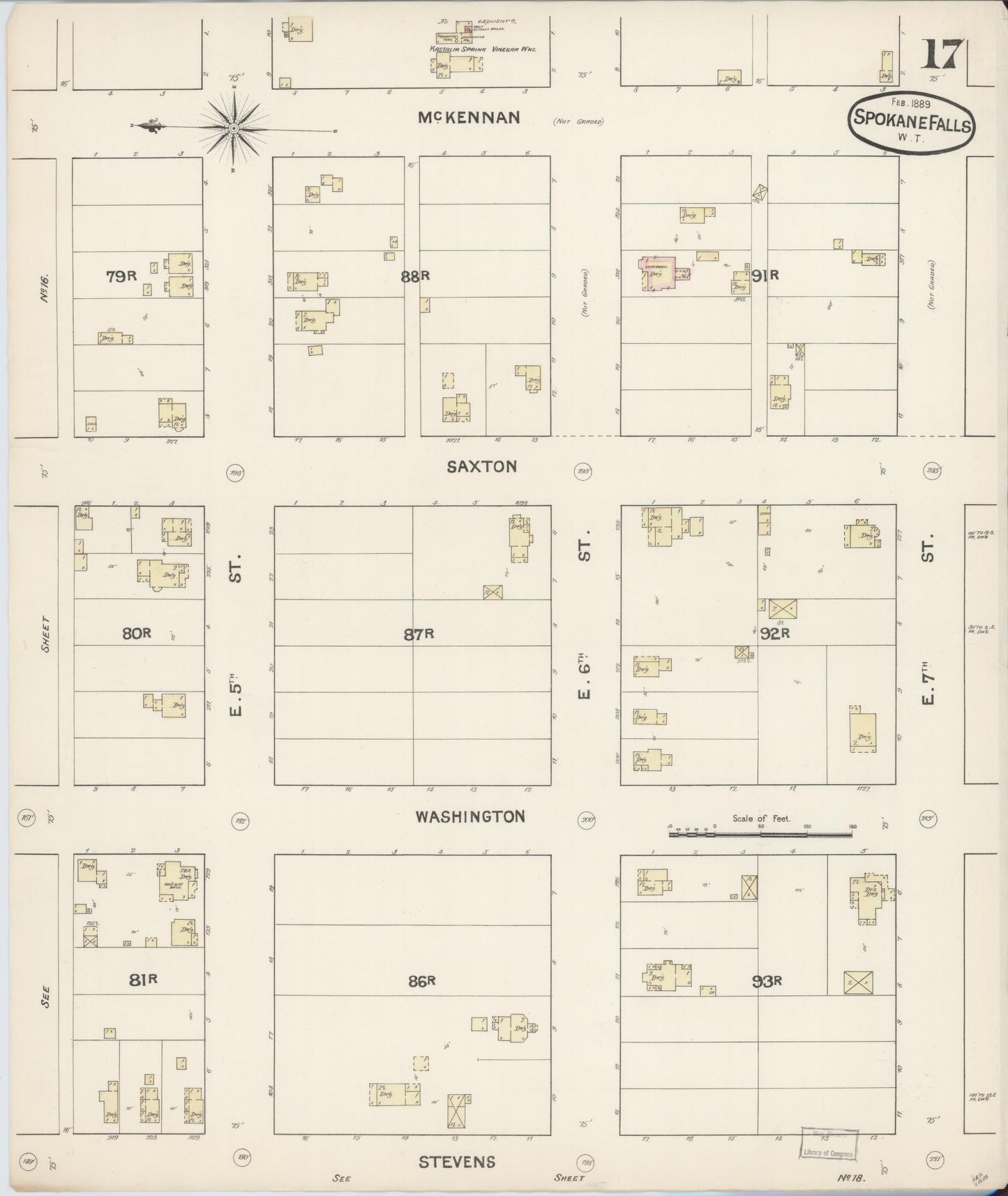 Sanborn Fire Insurance Map from Spokane, Spokane County, Washington (1889), Sheet #0017 - Complete Map Set gallery image, historic Sanborn map, vintage wall art, Washington Washington