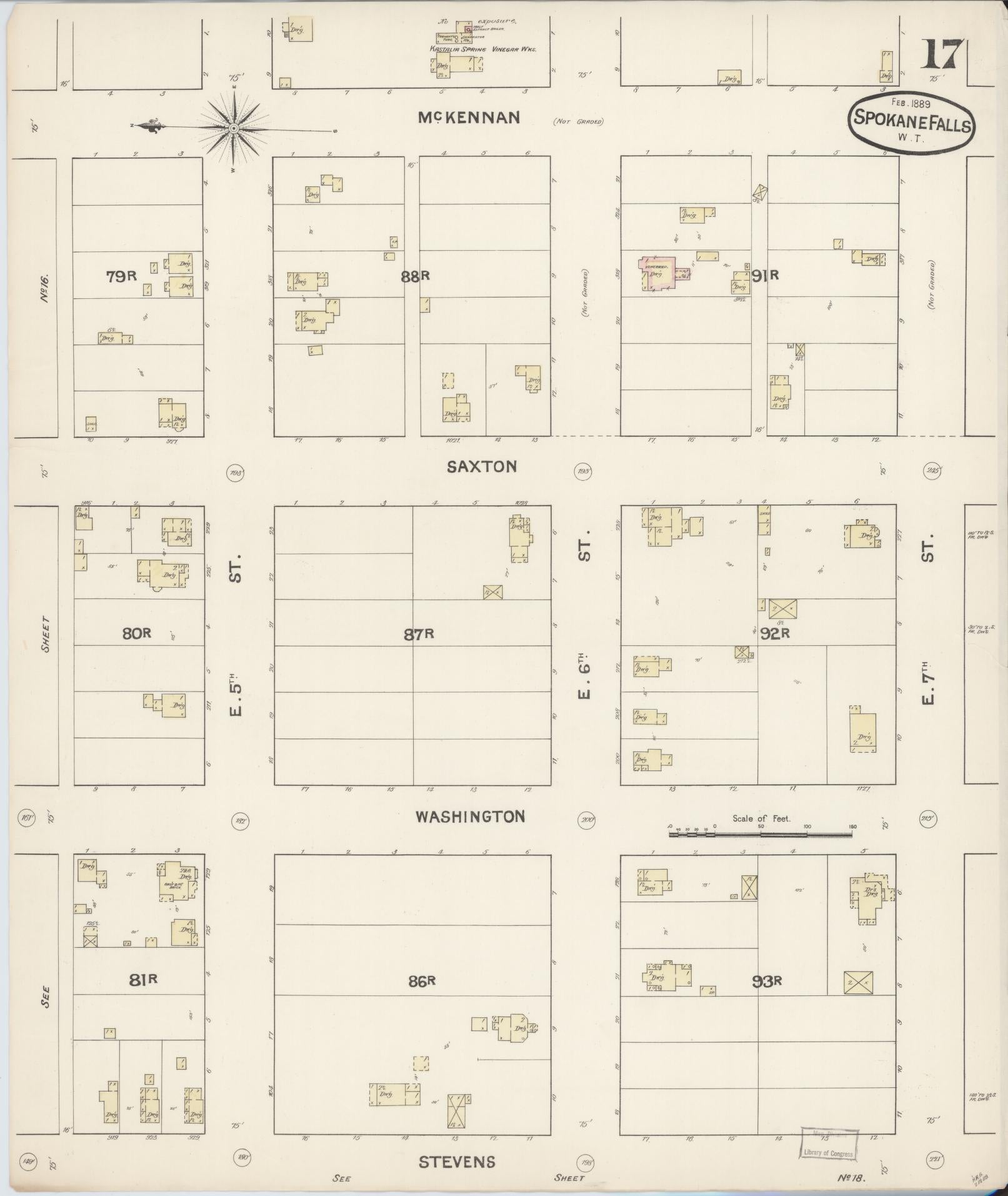 Sanborn Fire Insurance Map from Spokane, Spokane County, Washington (1889), Sheet #0017 - Complete Map Set gallery image, historic Sanborn map, vintage wall art, Washington Washington