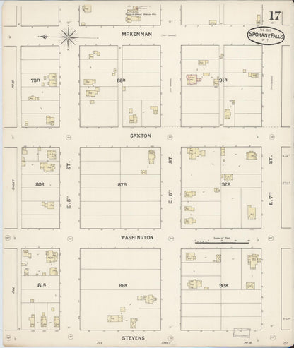 Sanborn Fire Insurance Map from Spokane, Spokane County, Washington (1889), Sheet #0017 - Complete Map Set gallery image, historic Sanborn map, vintage wall art, Washington Washington