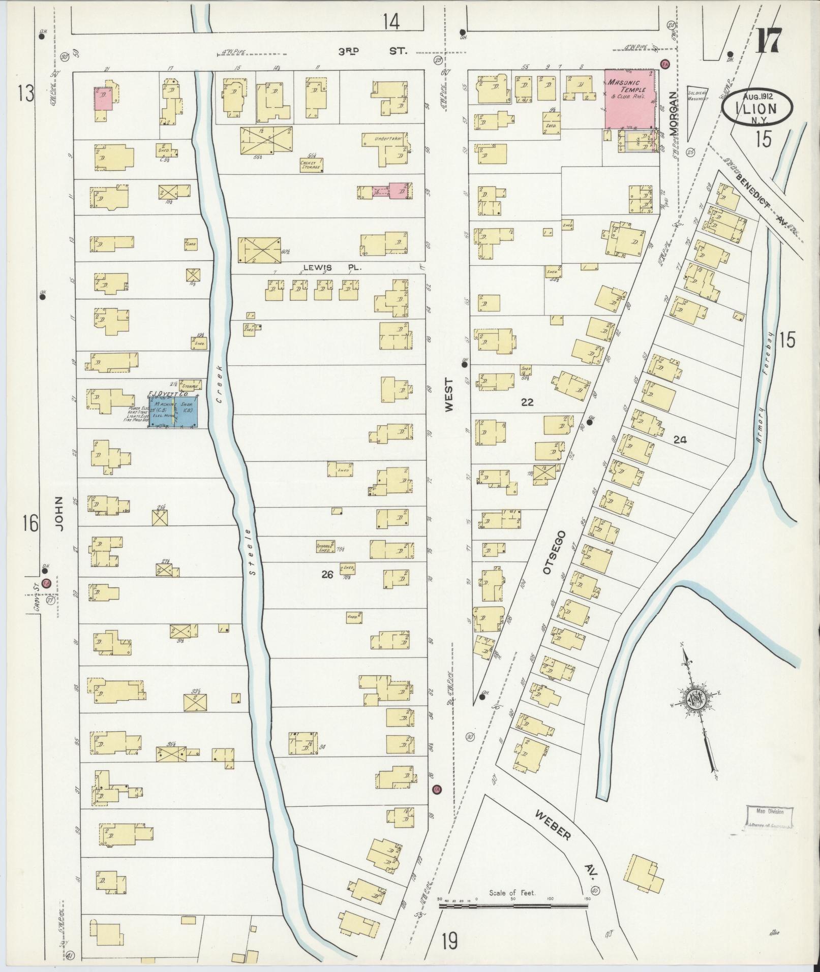 Sanborn Fire Insurance Map from Ilion, Herkimer County, New York (1912), Sheet #0017 - Complete Map Set gallery image, historic Sanborn map, vintage wall art, New York New York