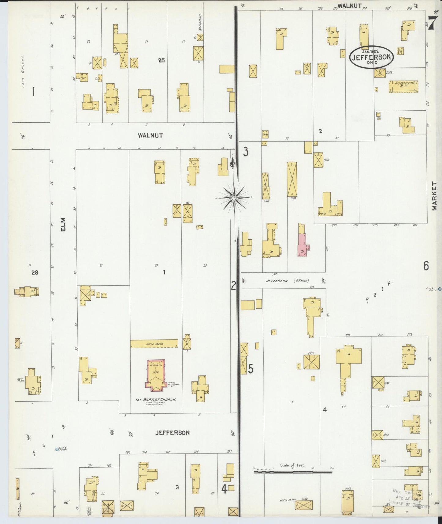 Sanborn Fire Insurance Map from Jefferson, Ashtabula County, Ohio (1902), Sheet #0007 - Historic Sanborn Fire Insurance Map Print, vintage old map wall art, antique decor, genealogy gift, Ohio Ohio map