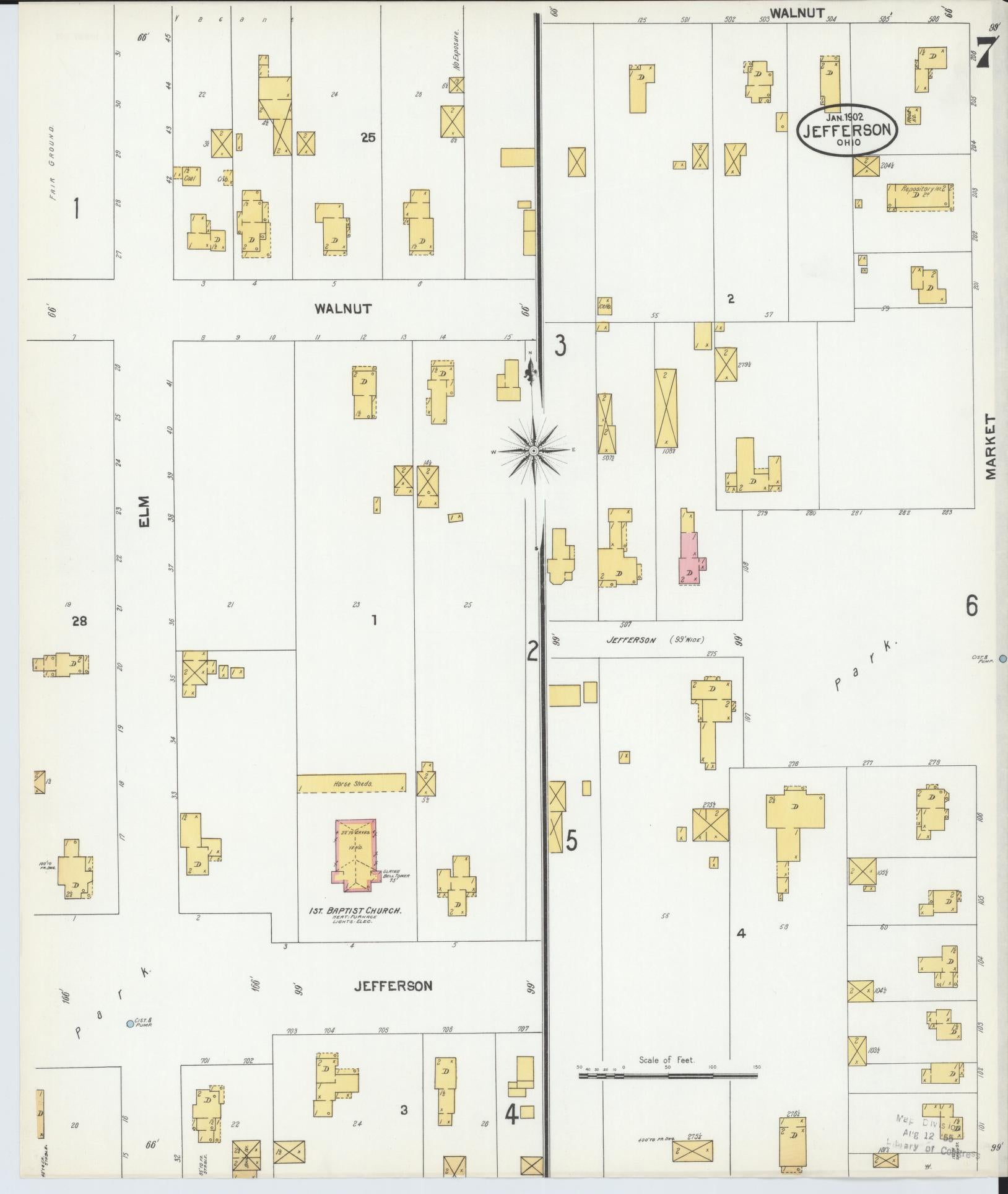 Sanborn Fire Insurance Map from Jefferson, Ashtabula County, Ohio (1902), Sheet #0007 - Historic Sanborn Fire Insurance Map Print, vintage old map wall art, antique decor, genealogy gift, Ohio Ohio map