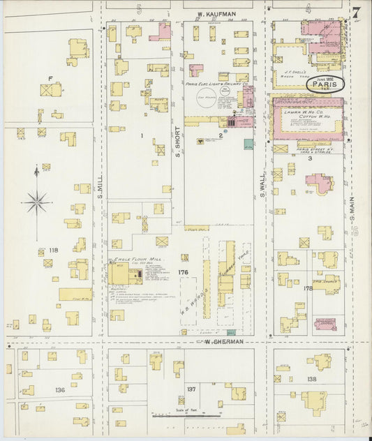 Sanborn Fire Insurance Map from Paris, Lamar County, Texas (1892), Sheet #0007 - Historic Sanborn Fire Insurance Map Print, vintage old map wall art, antique decor, genealogy gift, Texas Texas map