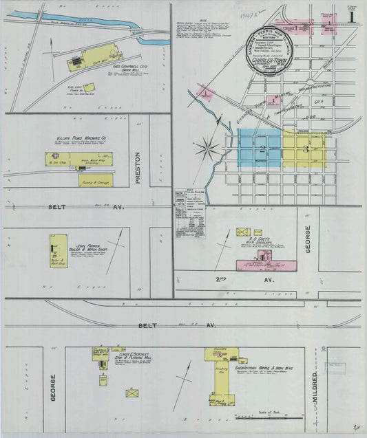 Sanborn Fire Insurance Map from Charles Town, Jefferson County, West Virginia (1892), Sheet #0001 - Historic Sanborn Fire Insurance Map Print, vintage old map wall art, antique decor, genealogy gift, West Virginia West Virginia map