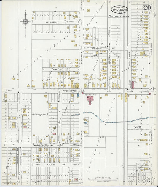 Sanborn Fire Insurance Map from Waukegan, Lake County, Illinois (1917), Sheet #0020 - Historic Sanborn Fire Insurance Map Print, vintage old map wall art, antique decor, genealogy gift, Illinois Illinois map