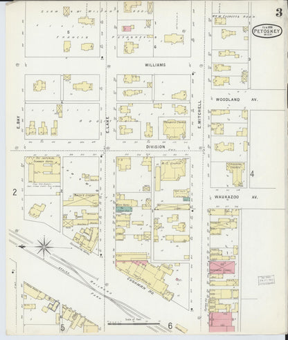 Sanborn Fire Insurance Map from Petoskey, Emmet County, Michigan (1896), Sheet #0003 - Historic Sanborn Fire Insurance Map Print, vintage old map wall art, antique decor, genealogy gift, Michigan Michigan map