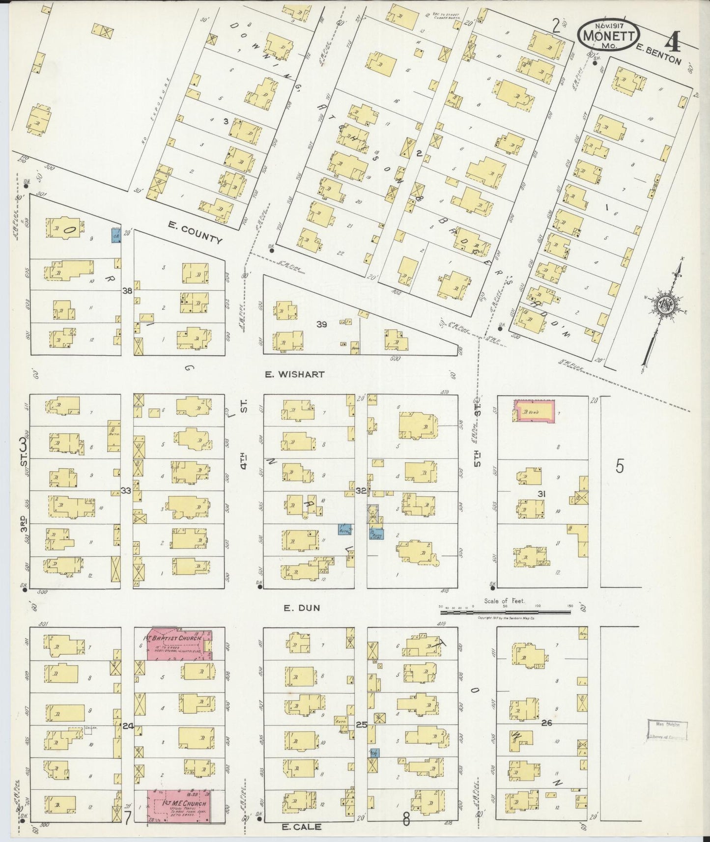Sanborn Fire Insurance Map from Monett, Barry County, Missouri (1917), Sheet #0004 - Complete Map Set gallery image, historic Sanborn map, vintage wall art, Missouri Missouri