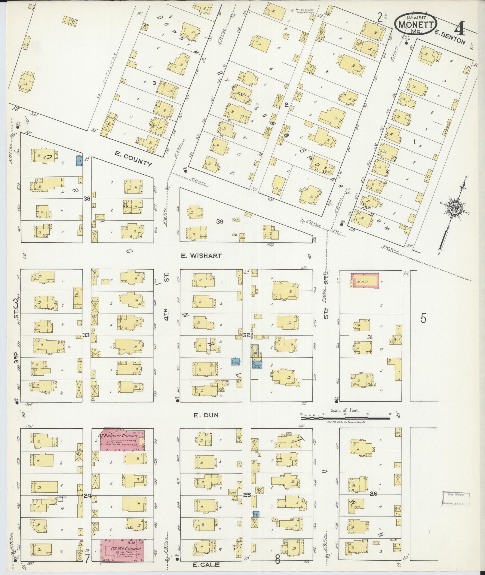 Sanborn Fire Insurance Map from Monett, Barry County, Missouri (1917), Sheet #0004 - Complete Map Set gallery image, historic Sanborn map, vintage wall art, Missouri Missouri
