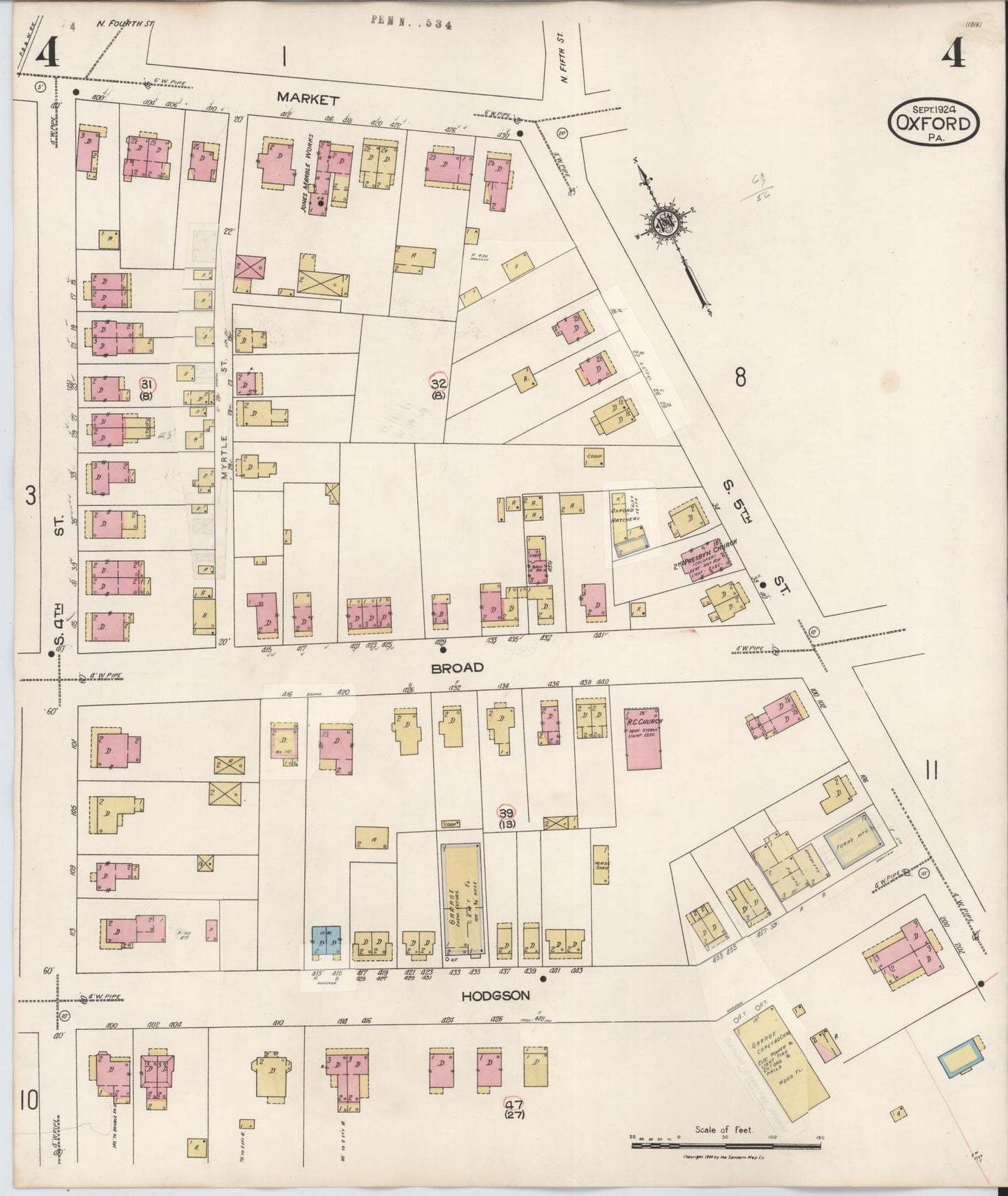 Sanborn Fire Insurance Map from Oxford, Chester County, Pennsylvania (1940), Sheet #0004 - Historic Sanborn Fire Insurance Map Print, vintage old map wall art, antique decor, genealogy gift, Pennsylvania Pennsylvania map