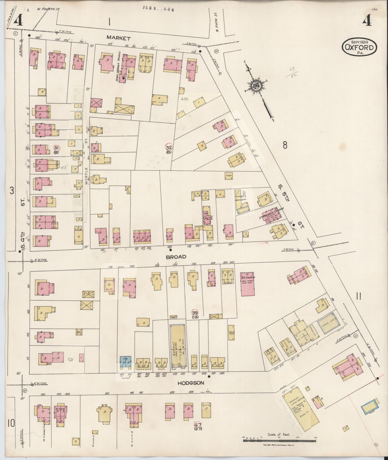 Sanborn Fire Insurance Map from Oxford, Chester County, Pennsylvania (1940), Sheet #0004 - Historic Sanborn Fire Insurance Map Print, vintage old map wall art, antique decor, genealogy gift, Pennsylvania Pennsylvania map