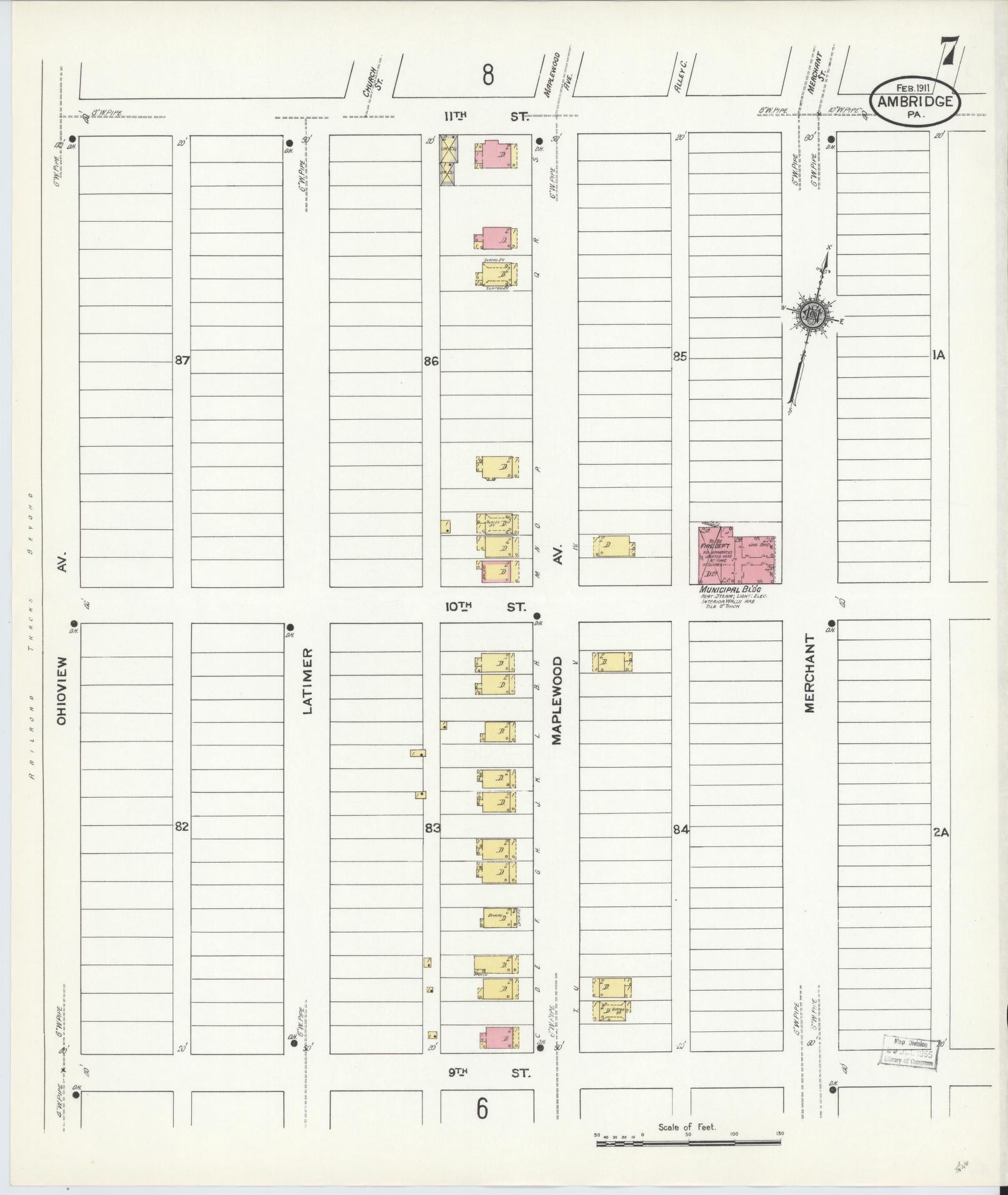 Sanborn Fire Insurance Map from Ambridge, Beaver County, Pennsylvania (1911), Sheet #0007 - Historic Sanborn Fire Insurance Map Print, vintage old map wall art, antique decor, genealogy gift, Pennsylvania Pennsylvania map