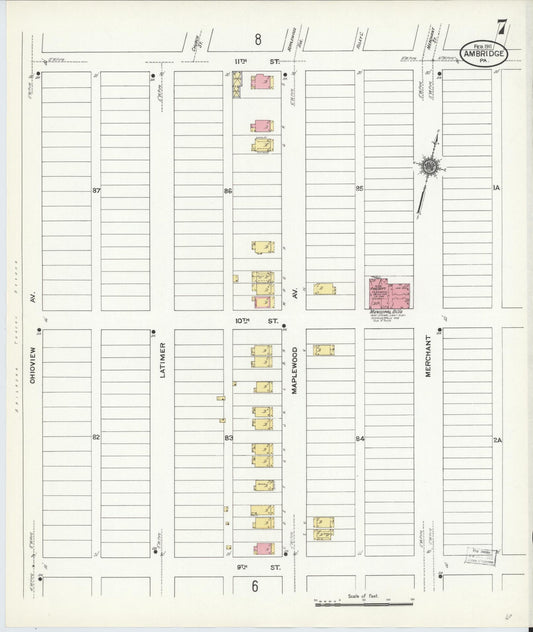 Sanborn Fire Insurance Map from Ambridge, Beaver County, Pennsylvania (1911), Sheet #0007 - Historic Sanborn Fire Insurance Map Print, vintage old map wall art, antique decor, genealogy gift, Pennsylvania Pennsylvania map