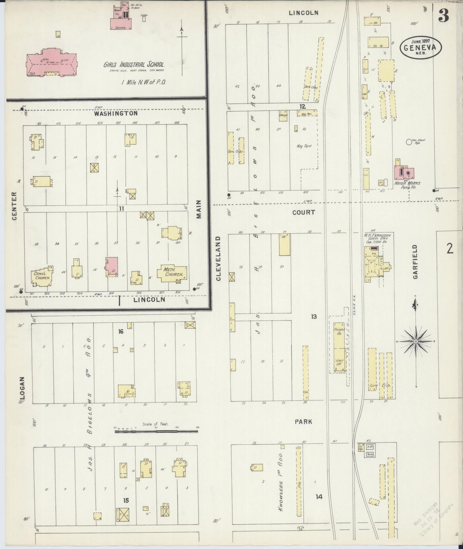 Sanborn Fire Insurance Map from Geneva, Fillmore County, Nebraska (1897), Sheet #0003 - Complete Map Set gallery image, historic Sanborn map, vintage wall art, Nebraska Nebraska