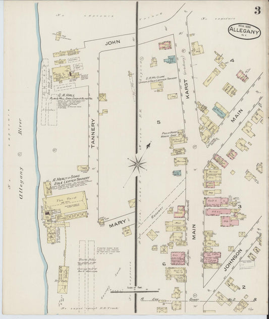 Sanborn Fire Insurance Map from Allegany, Cattaraugus County, New York (1886), Sheet #0003 - Historic Sanborn Fire Insurance Map Print, vintage old map wall art, antique decor, genealogy gift, New York New York map
