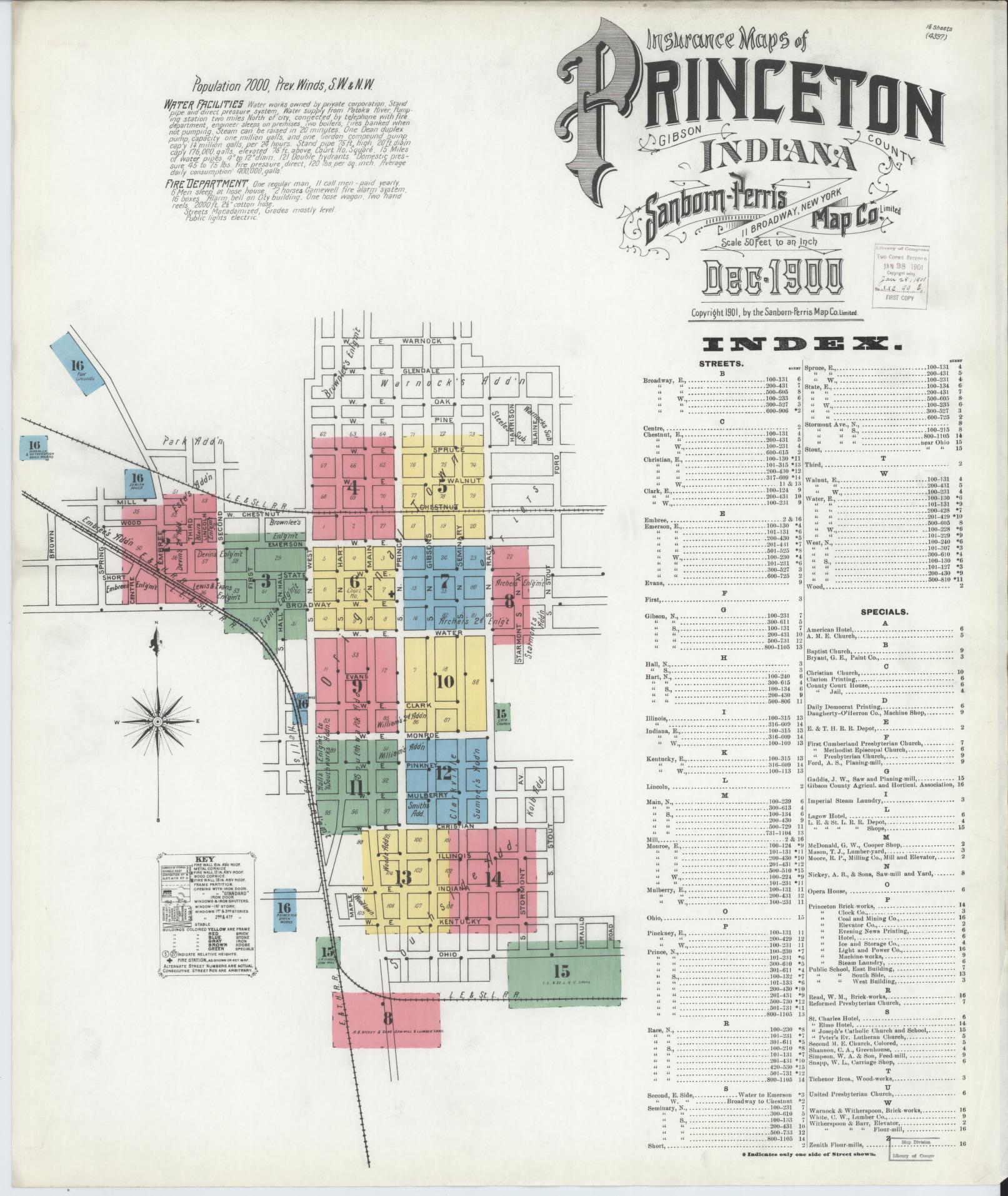 Sanborn Fire Insurance Map from Princeton, Gibson County, Indiana (1900), Sheet #0001 - Historic Sanborn Fire Insurance Map Print, vintage old map wall art, antique decor, genealogy gift, Indiana Indiana map