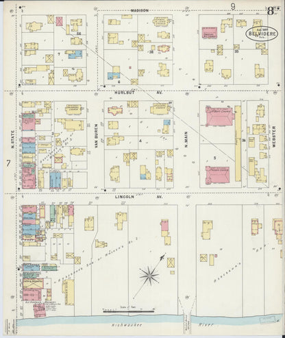 Sanborn Fire Insurance Map from Belvidere, Boone County, Illinois (1897), Sheet #0008 - Historic Sanborn Fire Insurance Map Print, vintage old map wall art, antique decor, genealogy gift, Illinois Illinois map