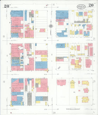 Sanborn Fire Insurance Map from Douglas, Cochise County, Arizona (1929), Sheet #0020 - Complete Map Set gallery image, historic Sanborn map, vintage wall art, Arizona Arizona