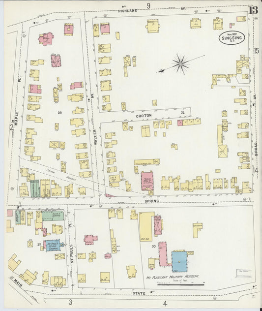 Sanborn Fire Insurance Map from Sing Sing, Westchester County, New York (1897), Sheet #0013 - Historic Sanborn Fire Insurance Map Print, vintage old map wall art, antique decor, genealogy gift, New York New York map
