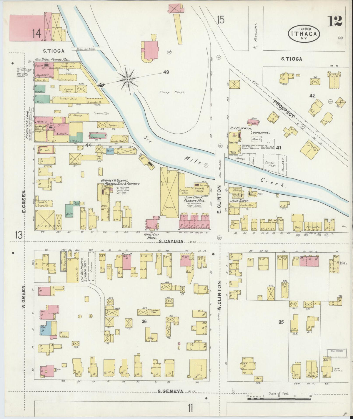 Sanborn Fire Insurance Map from Ithaca, Tompkins County, New York (1898), Sheet #0012 - Complete Map Set gallery image, historic Sanborn map, vintage wall art, New York New York