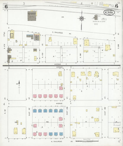 Sanborn Fire Insurance Map from Alpine, Brewster County, Texas (1927), Sheet #0006 - Historic Sanborn Fire Insurance Map Print, vintage old map wall art, antique decor, genealogy gift, Texas Texas map