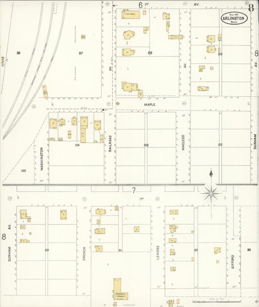 Sanborn Fire Insurance Map from Arlington, Snohomish County, Washington (1905), Sheet #0008 - Historic Sanborn Fire Insurance Map Print, vintage old map wall art, antique decor, genealogy gift, Washington Washington map