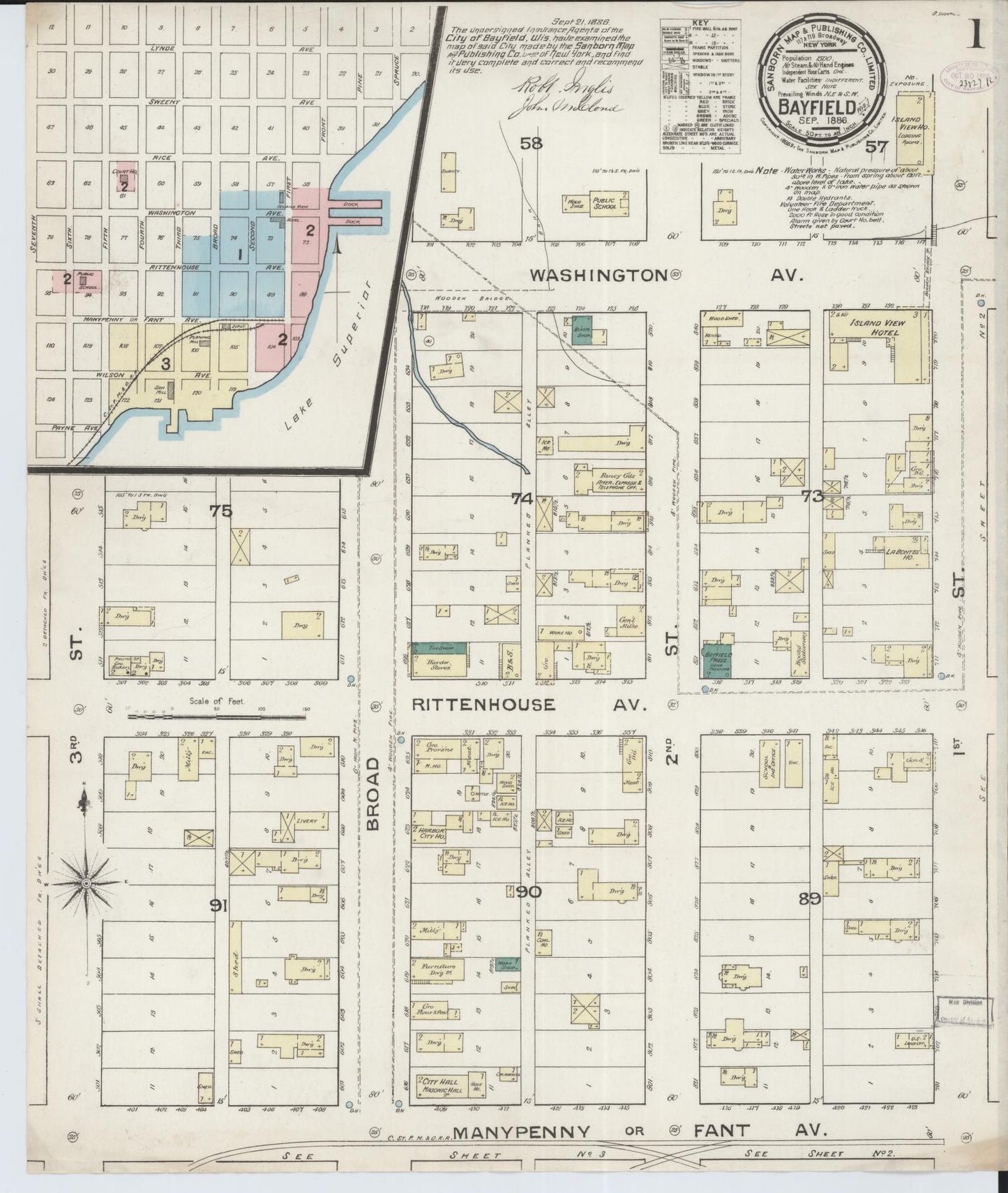 Sanborn Fire Insurance Map from Bayfield, Bayfield County, Wisconsin (1886), Sheet #0001 - Complete Map Set gallery image, historic Sanborn map, vintage wall art, Wisconsin Wisconsin