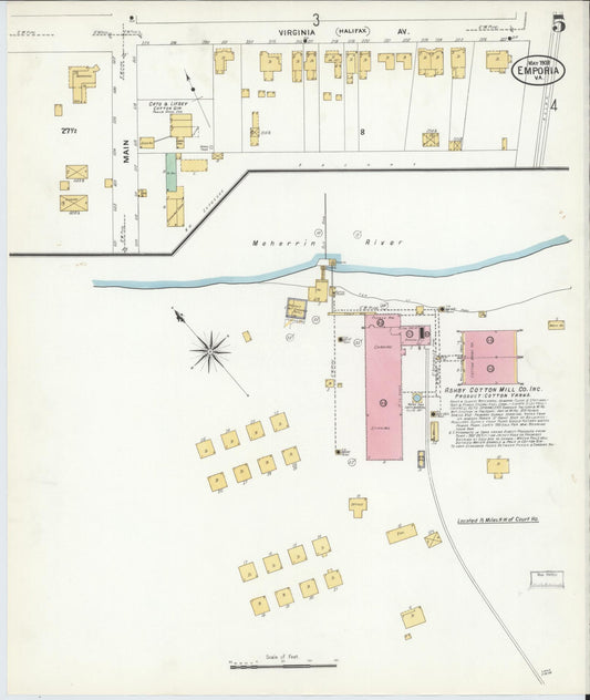 Sanborn Fire Insurance Map from Emporia, Independent Cities, Virginia (1909), Sheet #0005 - Historic Sanborn Fire Insurance Map Print, vintage old map wall art, antique decor, genealogy gift, Virginia Virginia map