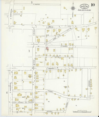 Sanborn Fire Insurance Map from Shelby, Cleveland County, North Carolina (1916), Sheet #0010 - Historic Sanborn Fire Insurance Map Print, vintage old map wall art, antique decor, genealogy gift, North Carolina North Carolina map