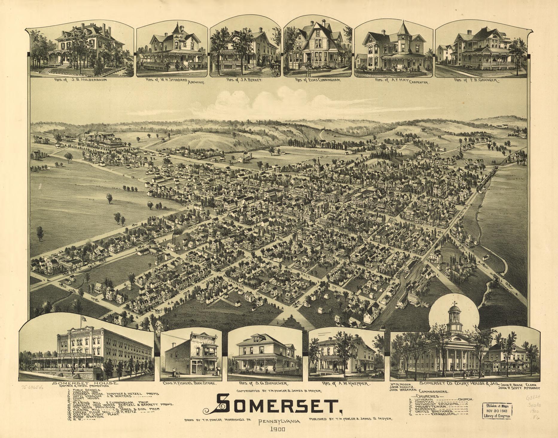 Somerset, Pennsylvania 1900. (1900) – Historic Bird’s-Eye View Panorama Print